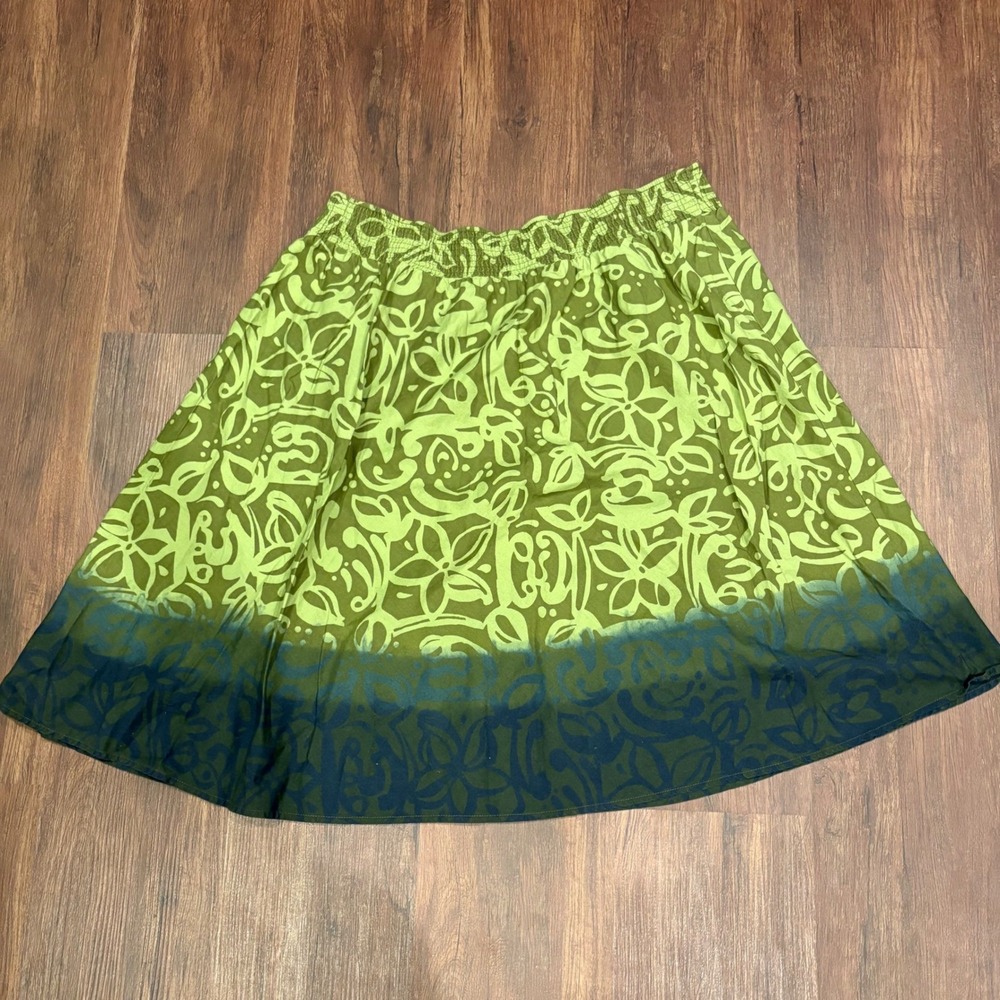 FairyGrunge Retro Earthy Floral Ombre Midi Skirt Green Boho A Line Whimsigoth